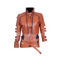 Womens Classic Stylish Biker Wear Halloween Party Costume Genuine Leather Jacket