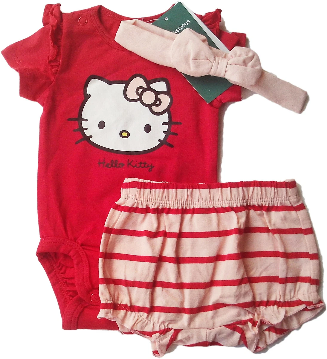 Hello Kitty Set Gr.56 H M NEU body Windelhose Haarband rot rosa