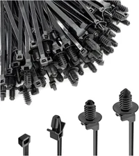 120PCS Car Push Mount Cable Zip Tie, Nylon Self Locking Cable Strap, Engine Bay