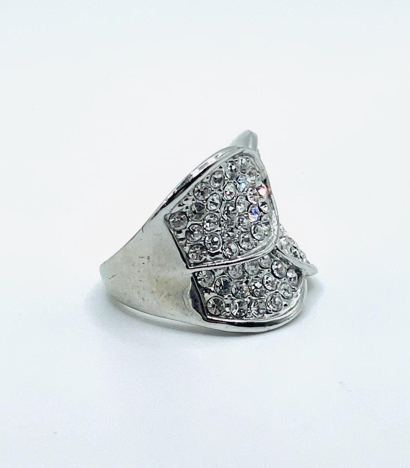 Anel Swarovski Elements Estate prata cristal largo bypass coquetel declaração - Imagem 2 de 4