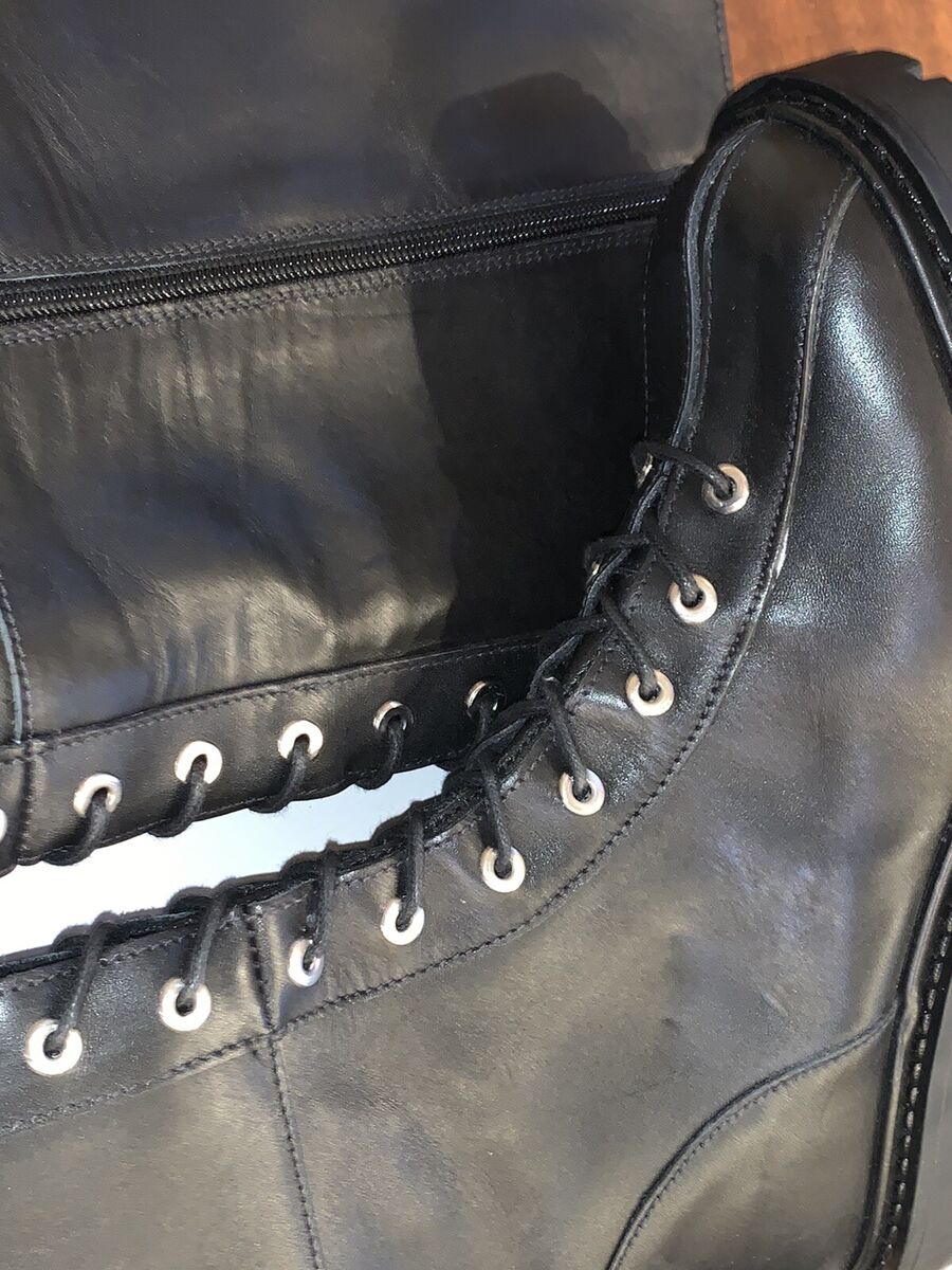 ZARA SPECIAL EDITION LACE-UP THIGH HIGH COMBAT BLACK LEATHER ZARA SPECIAL EDITION LACE-UP THIGH HIGH COMBAT BLACK LEATHER