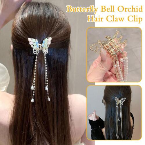 Tassel Butterfly Pearl Hair Clip Women Hair Claw Hairpin Hair Crab Hair Acces  J - Picture 1 of 15