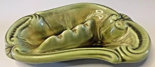 Vintage Pottery Ashtray Ceramic Pottery Midcentury Kidney Shape Green Glazed