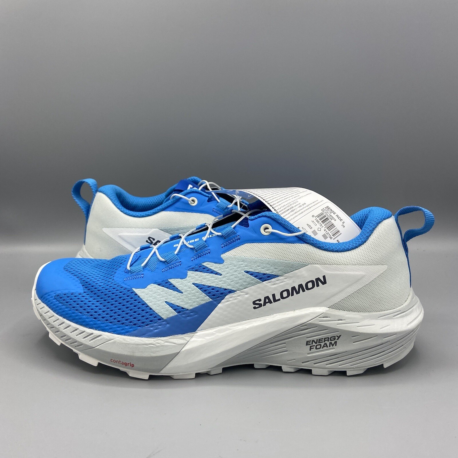 Scarpe da ginnastica Salomon Sense Ride 5 bianco sporco blu trail running UK 8 EU 42 nuove