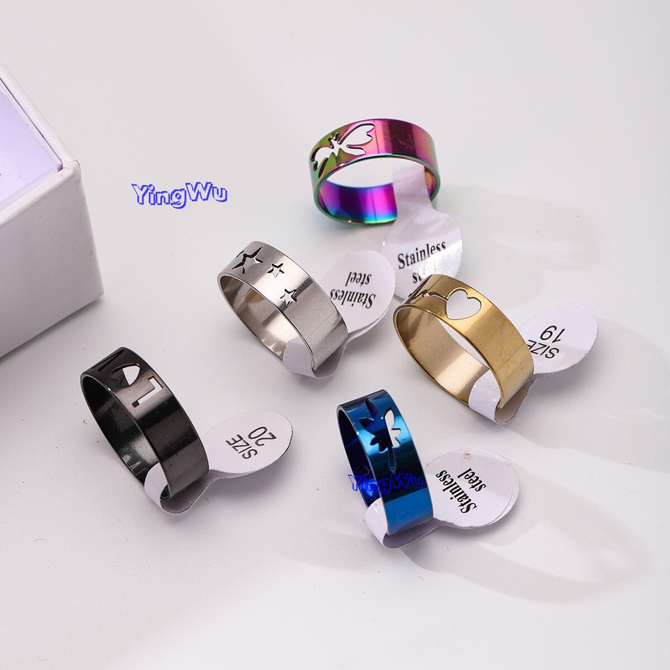 US shipping 50pcs cut Stainless Steel rings Wholesale Men Women Fashion