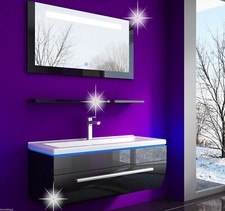 Badmöbel Set  Günstig Kaufen 70 cm Schwarz Lackiert Komplett Hochglanz 4 Teilig