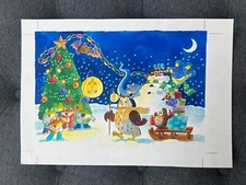 Original Owl Christmas Painting/Illustration unsigned author Steve Smallman