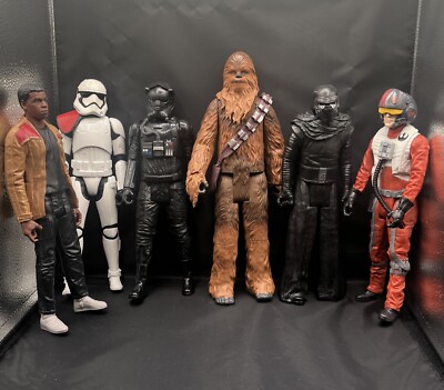 - 6 Star Wars Force Awakens 12  Action Figures, Chewbacca, Stormtrooper, Finn