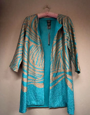 Travelers by Chico's Turquoise Crinkle Open Front Cardigan Blazer Size 0P New