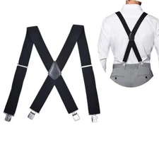 Black Elastic Mens Braces Suspenders Widening 2''/5cm X-shaped Adjustable Length