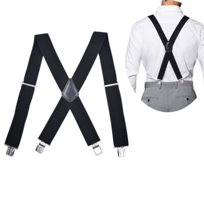 #ad Black Elastic Mens Braces Suspenders Widening 2#x27;#x27; 5cm X shaped Adjustable Length $3.55