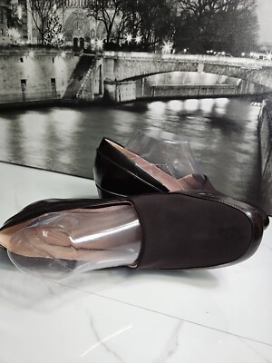 Taryn Rose Dark Choco Brown Patent Leather/ Textile Slip-On Shoes 
