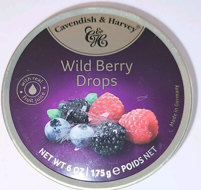 Cavendish & Harvey Wild Berry Drops Candy 6 Oz. Tin Made In Germany