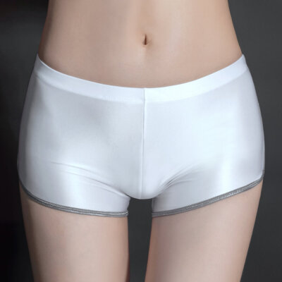 Damen Satin Opaque Panties Fitness Sports Boxer Shorts Patchwork Shiny Hot Pants