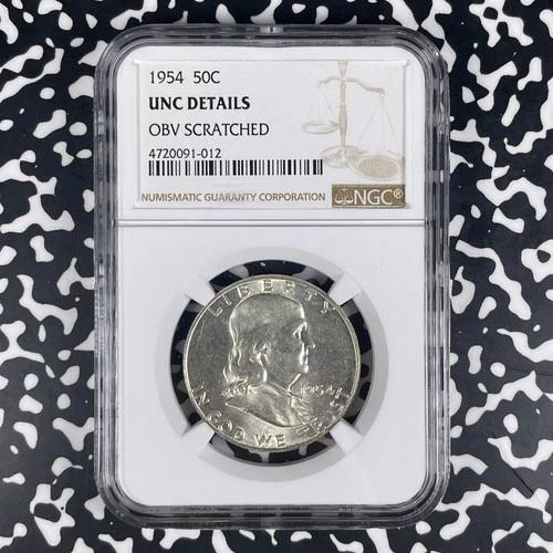 1954 U.S. Franklin Half Dollar NGC Obverse Scratch UNC Details Lot#HP462 Silver!