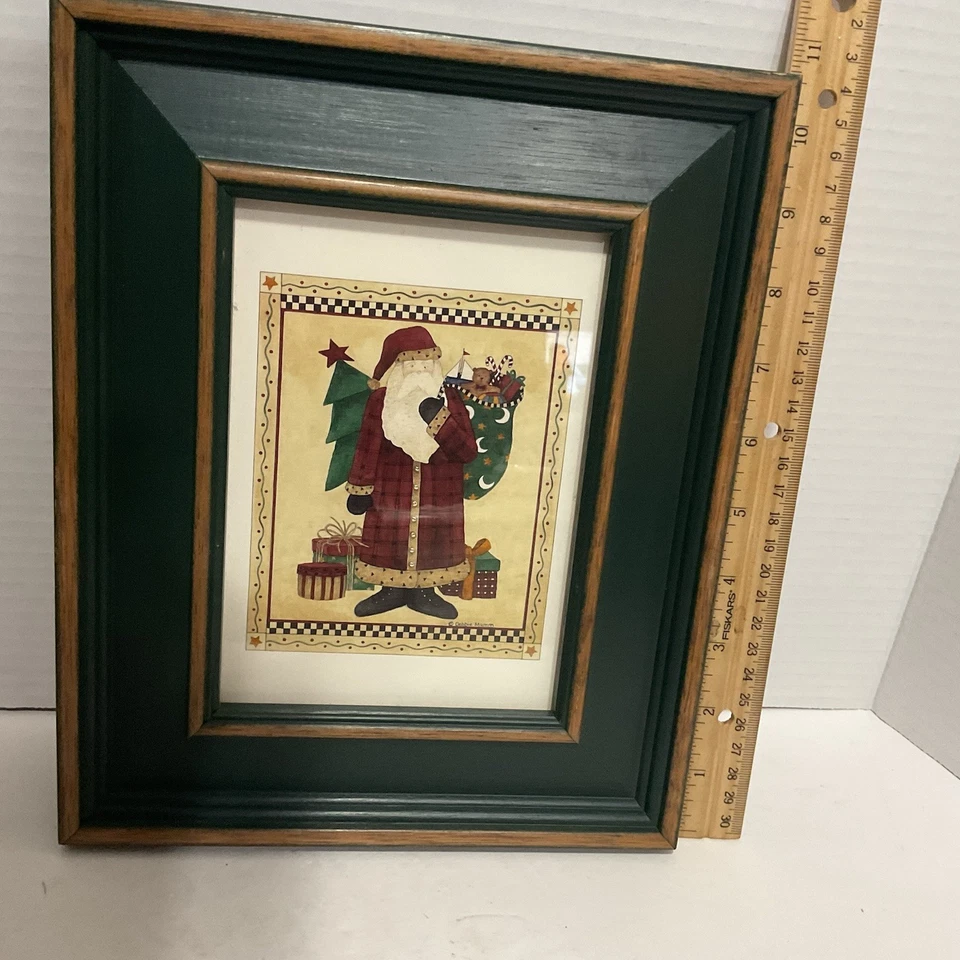 Debbie Mumm Santa Claus  Print Matted  & In Dark Green Wooden 8x10” Frame - Image 3 of 4