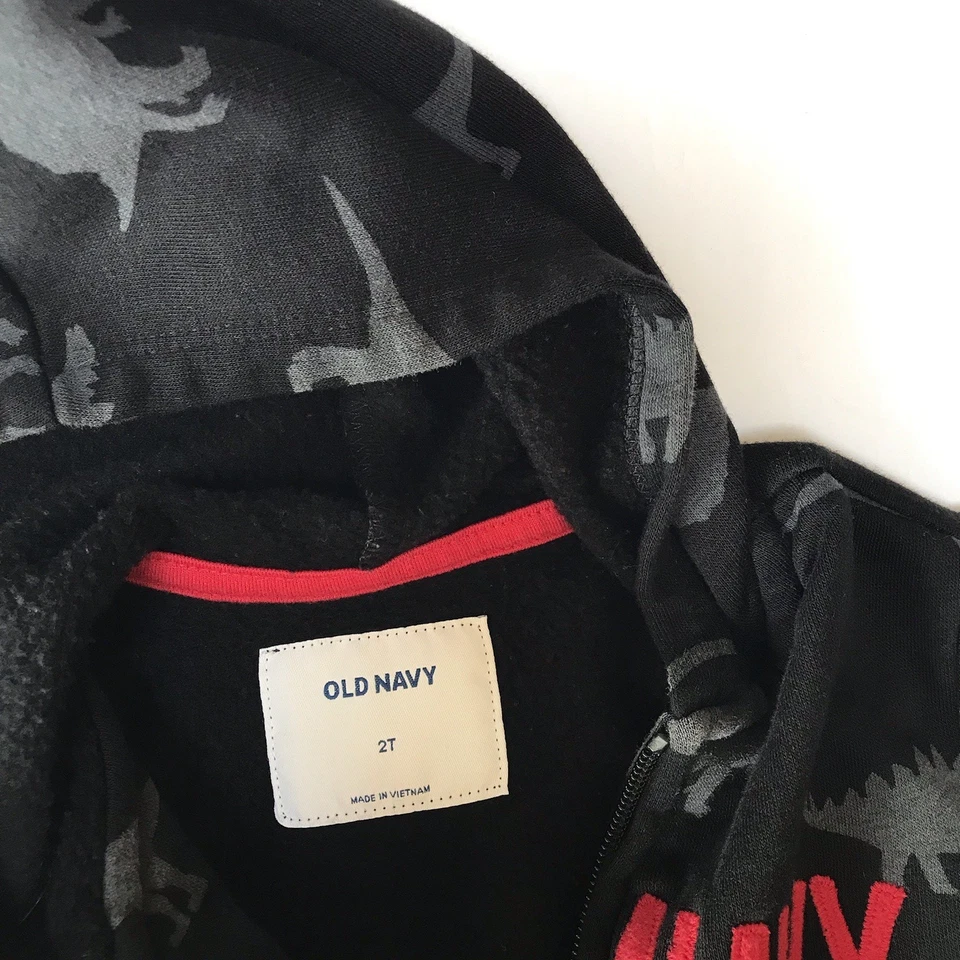 Old Navy Hoodie Boys 2T Toddler Dinosaurs Full Zip Sweatshirt Jacket AOP Grunge - Image 3 of 4