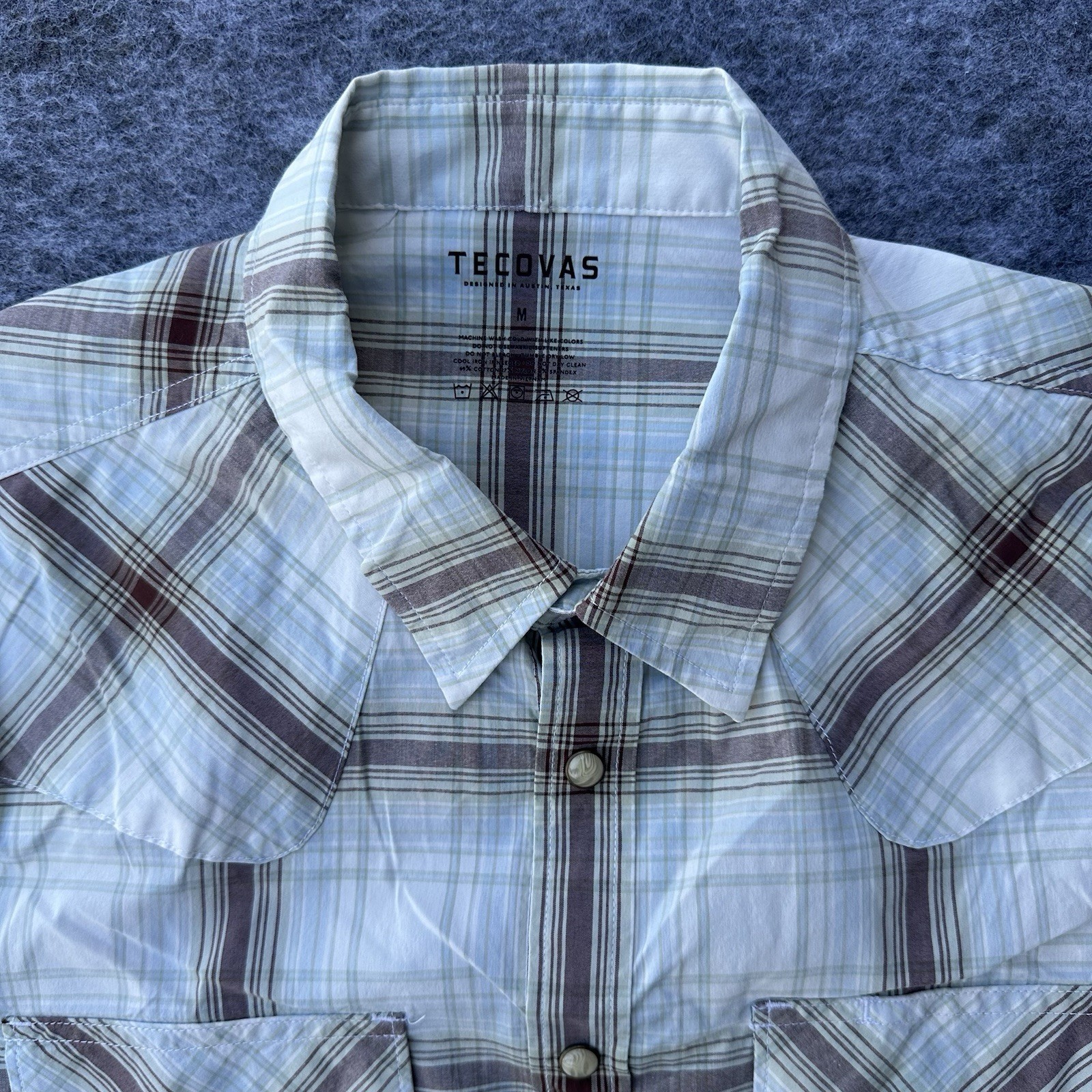 Tecovas Western Shirt Mens M Blue Plaid Short Sleeve Pearl Snap Outdoor