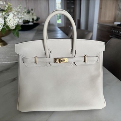HERMÈS Birkin 25 Craie Swift Leather with Gold Hardware X Stamp