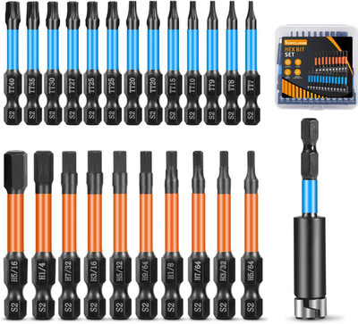 13Pcs Impact Torx Bit Set (T7-T40) & 10Pcs Hex Head Allen Wrench Drill Bit Set (
