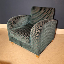 Vintage Style Armchair Blue/Green Geometric Fabric 85x82x80cm