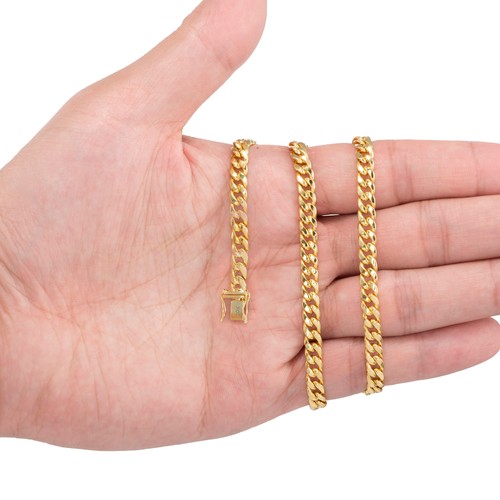 10K Yellow Gold Mens 5mm Miami Cuban Link Chain Italian Necklace Box Clasp 24" - Picture 4 of 12