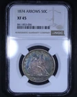 1874 Seated Liberty Half Dollar (Arrows) - 50c NGC XF45 - Gorgeous Toning 🌈