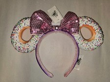 NEW Disney Parks WDW Minnie Mouse WHITE SPRINKLE Donut PINK Bow Ear Headband NWT