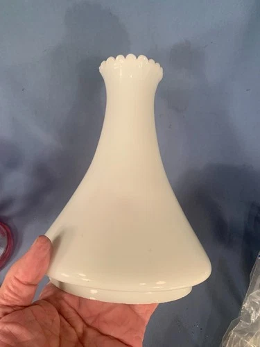 Antique Angle Lamp Co Shade White Milk glass Petal Top Chimney, circa 1900s