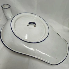 Vintage Antique White Enamelware Bed Pan Chamber Pot with Lid and Spout