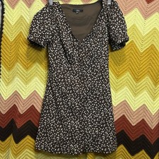 Lulu's Brown Floral Cutie Mini Dress Puff Sleeves Size Small New With Tags