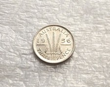 Australia 1956 3 Pence Threepence Elizabeth II. Silver VF CA584