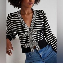 new EXPRESS textured cozy bow front cardigan sweater top xs tan black