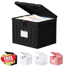 Black Plastic File Cabinet Small Box Lid Letter Size Home Office