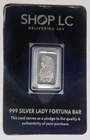 SHOP LC 2 Gram .999 Silver LADY FORTUNA Bar in Sealed Card Card Lot 230854