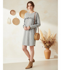NEW Solutions M Sweater Dress Gray Ruffle Mini Cozy Cottage Boho Coastal Comfy