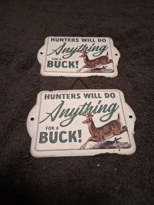 Lot Of 2 Metal Small Hunting/ Log cabin theme. Signs 