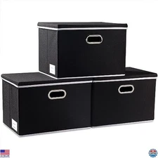 Extra Large Collapsible Storage Bins with Lids - 3-Pack Foldable Baskets