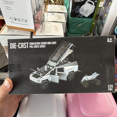 CHE ZHI Diecast Tesla Cybertruck Pickup Truck 1:24 Silver Sound Light Pull Back