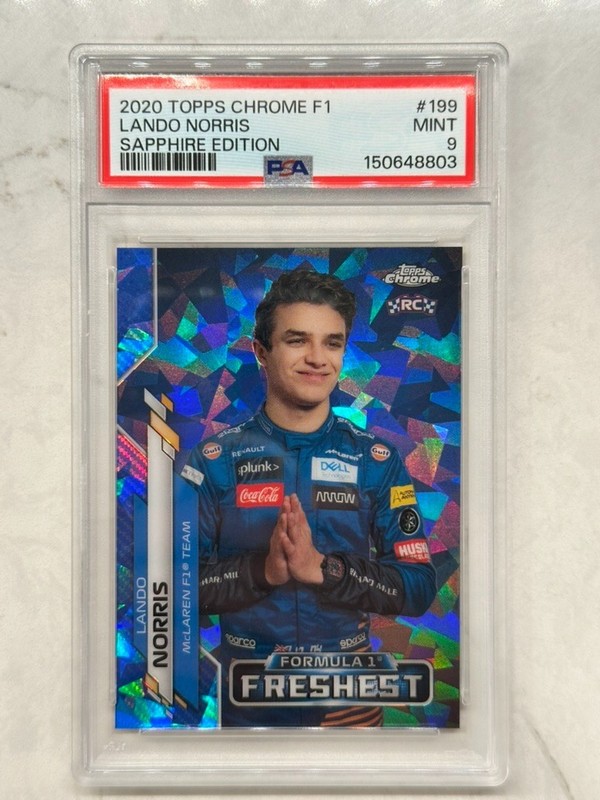 2020 Topps Chrome Sapphire F1 Lando Norris #199 McLaren Freshest RC PSA 9