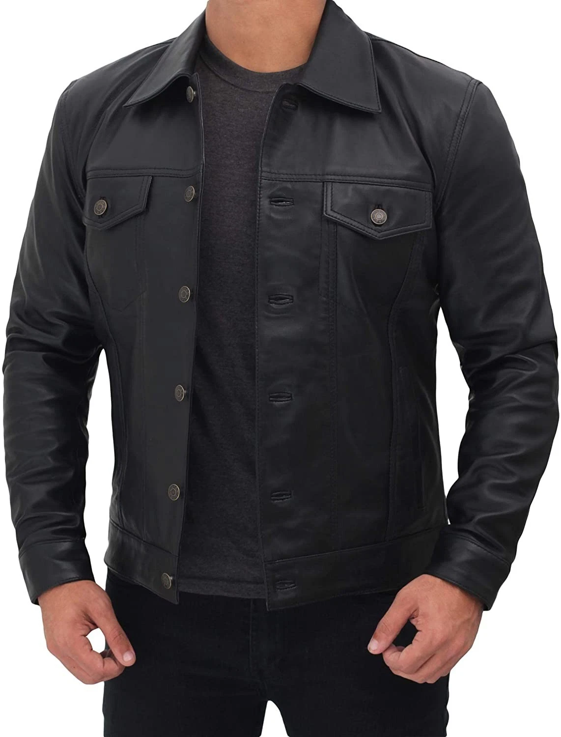 Men's Red Trucker Jacket 100% Real Lambskin Leather Denim Style Buttoned Jacket