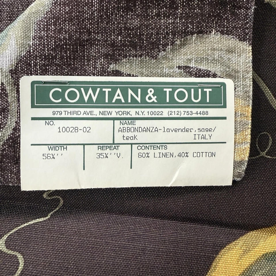 Cowtan & Tout Botanical Vintage Rare Fabric 55” X 34” Sample Linen Abbondanza - Image 4 of 4