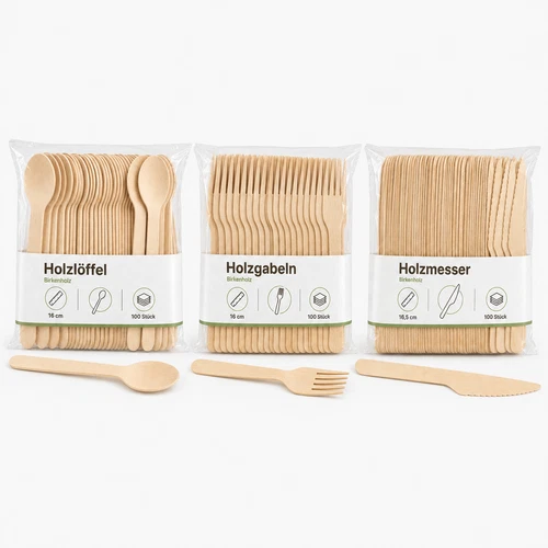 Wooden Cutlery 100 Pieces Wooden Spoons Wooden Forks Wooden Knives Disposable Cutlery Birch Wood