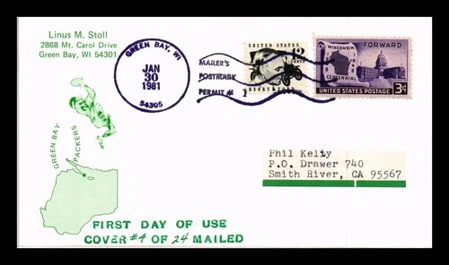 DR JIM STAMPS US COVER GREEN BAY WISCONSIN CANCEL FIRST DAY OF USE 4 OF 24