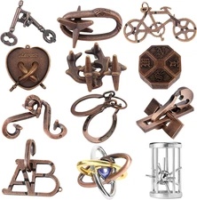 12 Pcs 3D Metal Brain Teaser Puzzles, IQ Logic Challenge Disentanglement Game