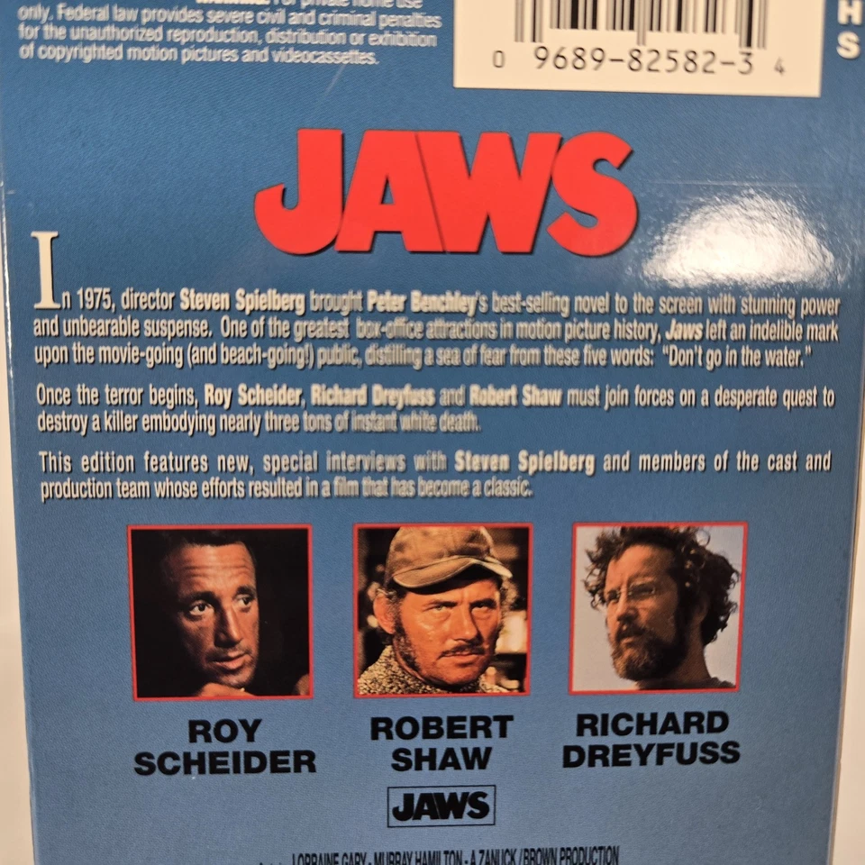 Jaws Widescreen Edition VHS 1997 Thriller Steven Spielberg Richard Dreyfuss VTG - Image 4 of 4