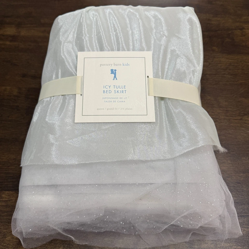 FALDA DE CAMA DE TUL HELADO PARA NIÑOS POTTERY BARN, QUEEN ~ AZUL HELADO/GRIS Foto 2 de 4