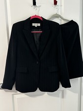 TAHARI by Arthur S Levine Womens 10 Black Pinstripe Career Blazer Skirt Suit Set