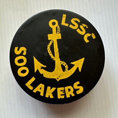 Rare Lake Superior State College Soo Lakers Hockey Puck LSSC Late 70s-Early 80s