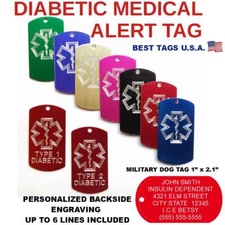 DIABETES MEDICAL ALERT TAG - Aluminum TAG ENGRAVED - !! $6.95 SHIPPED !!